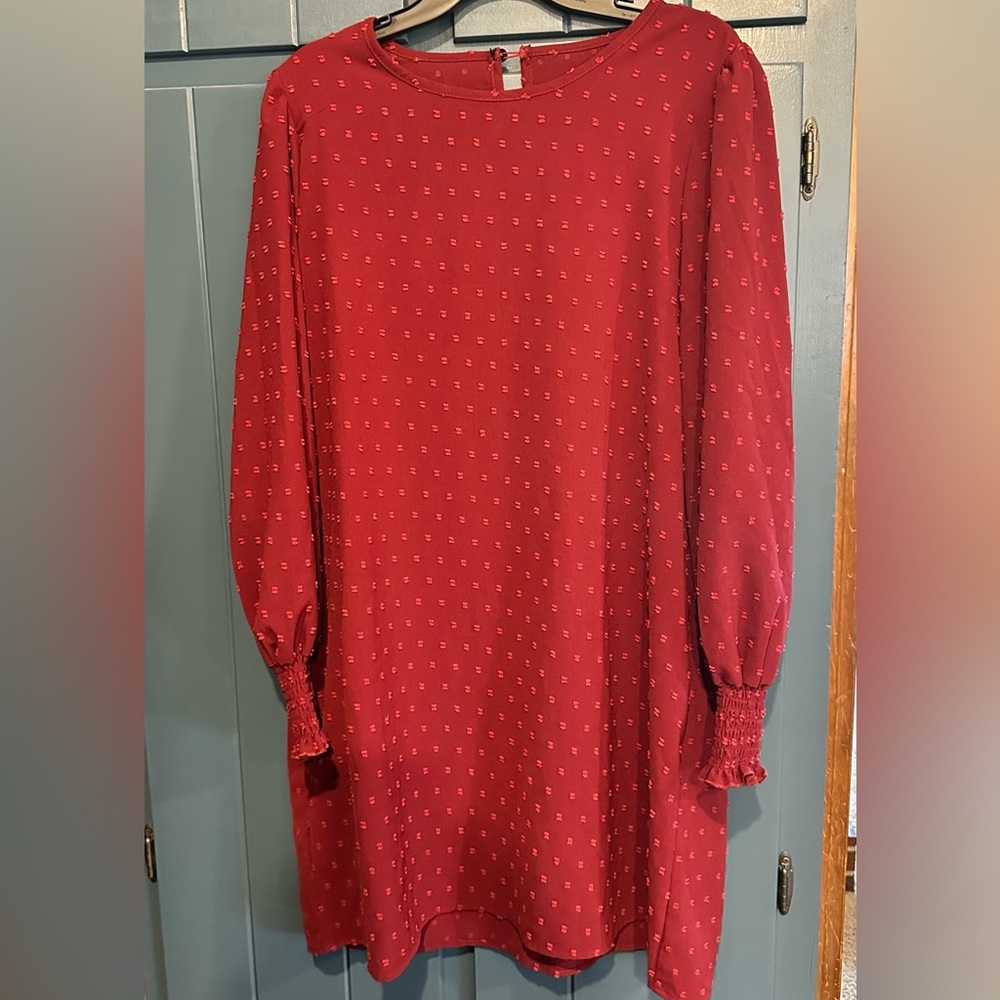 SHEIN Burgundy Textured Long Sleeve Dress